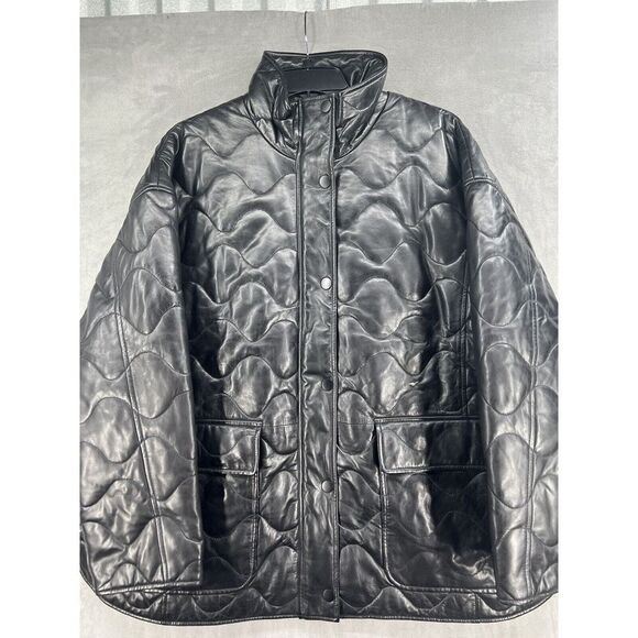 Free People Larmarque BERUKA QUILTED LEATHER JACKET Size XSmall/ Small Black - Picture 3 of 15